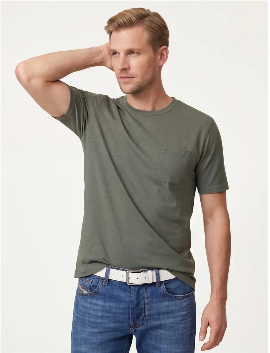 Casa Moda t-shirt groen borstzak wijde fit katoen