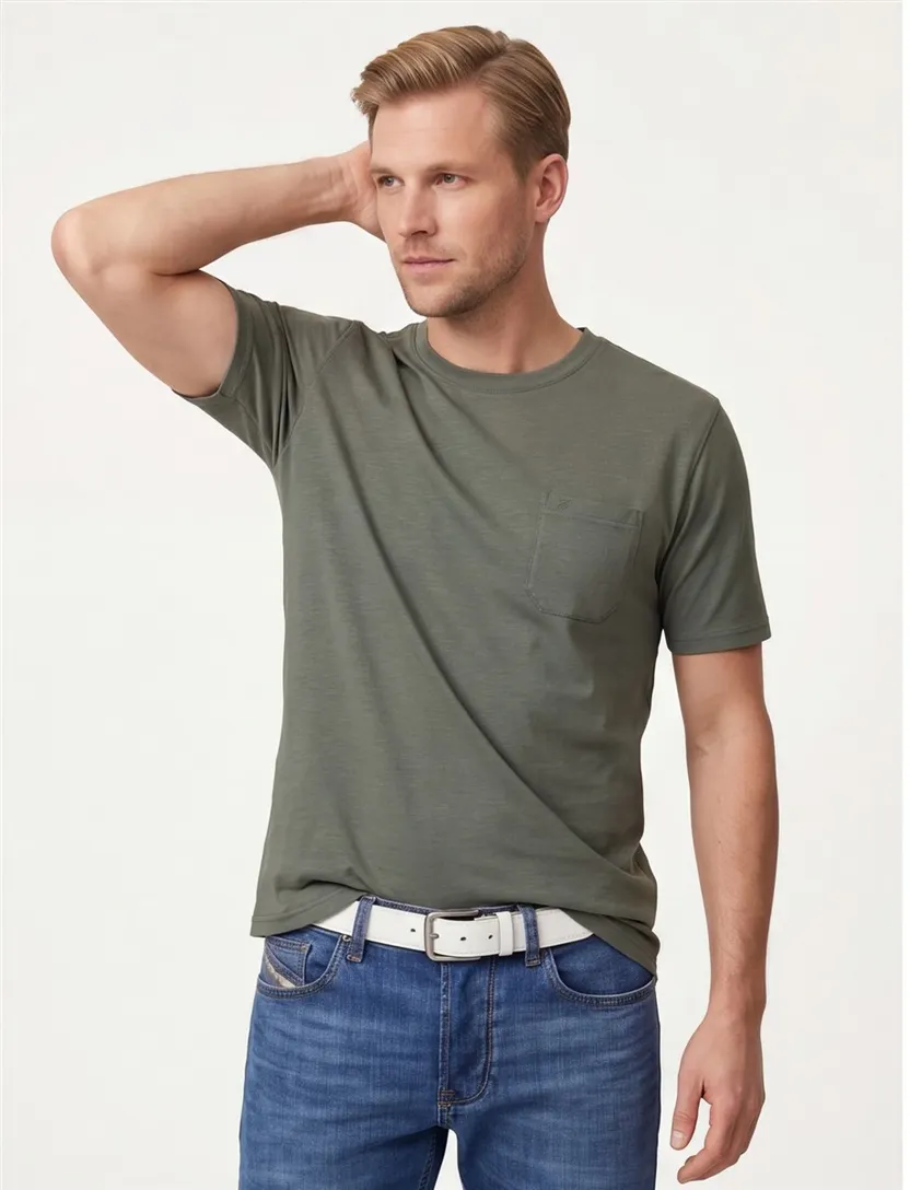 t-shirt Casa Moda groen wijde fit katoen borstzak