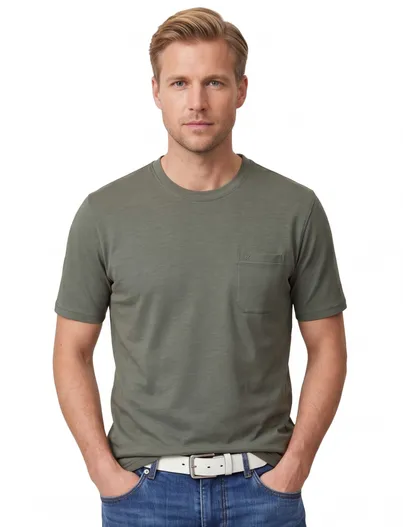 Casa Moda Casa Moda t-shirt groen borstzak wijde fit katoen