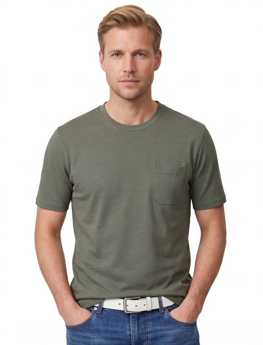 Casa Moda t-shirt groen borstzak wijde fit katoen