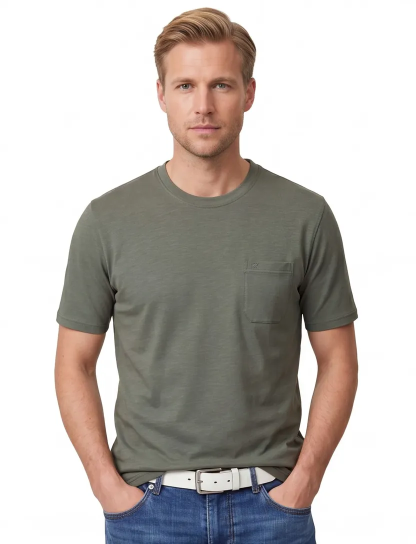t-shirt Casa Moda groen wijde fit katoen borstzak