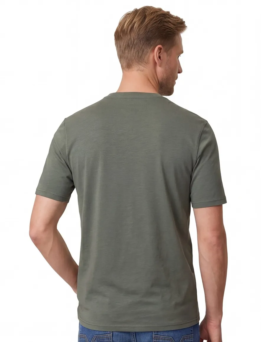 Casa Moda t-shirt groen borstzak wijde fit katoen