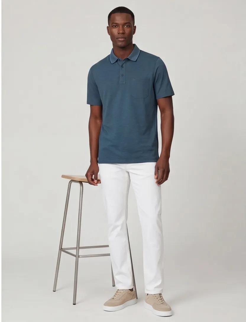 poloshirt korte mouw Casa Moda donkerblauw wijde fit