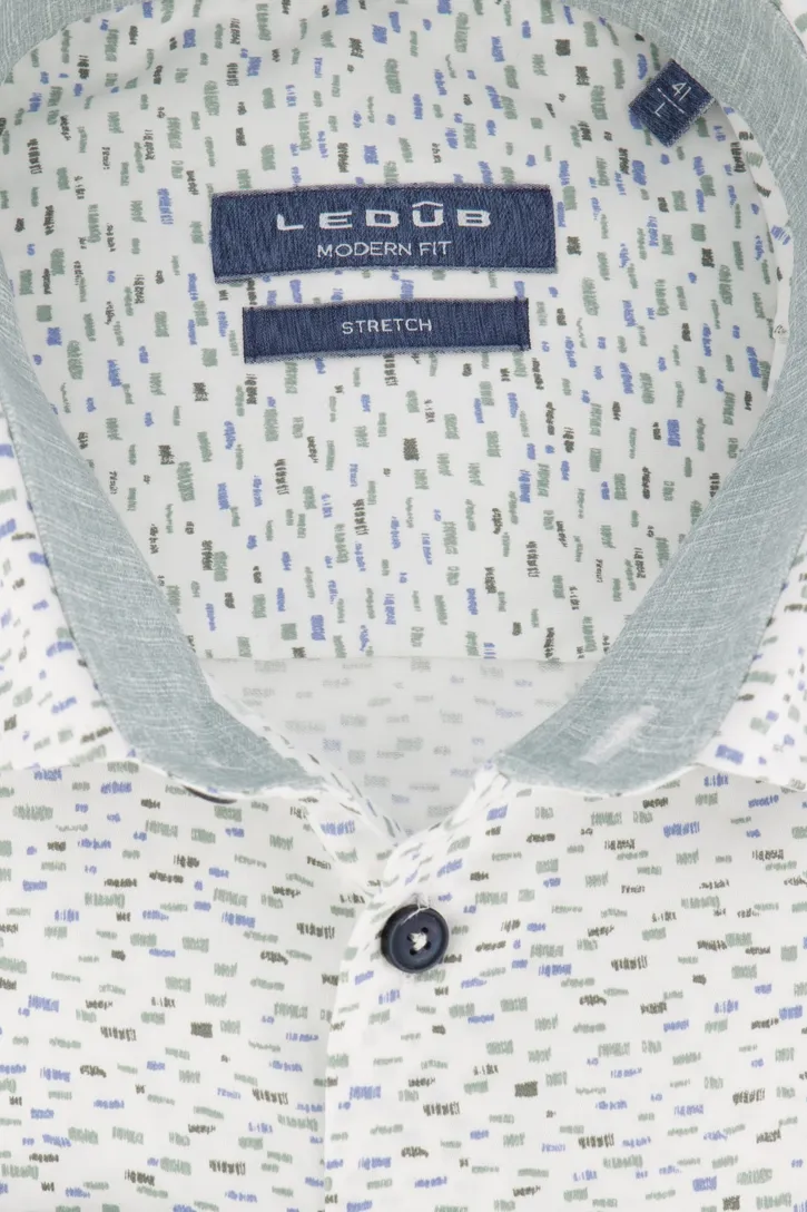Ledub overhemd groene print Modern Fit stretch