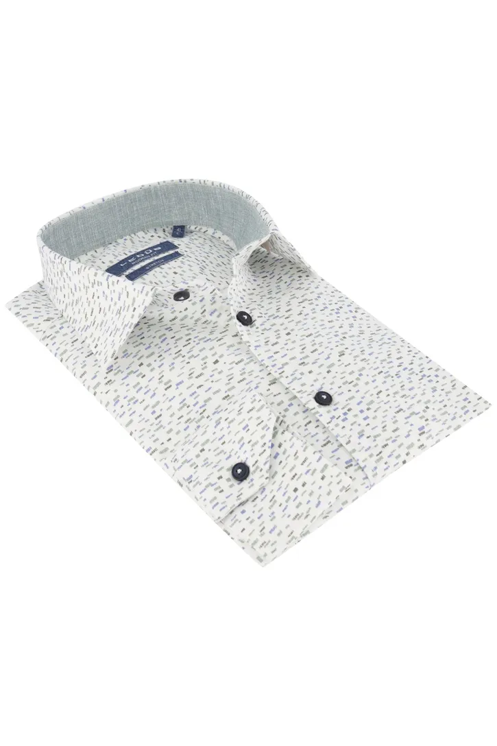 Ledub overhemd groene print Modern Fit stretch