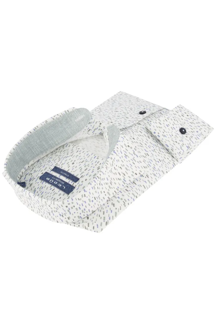 Ledub overhemd groene print Modern Fit stretch