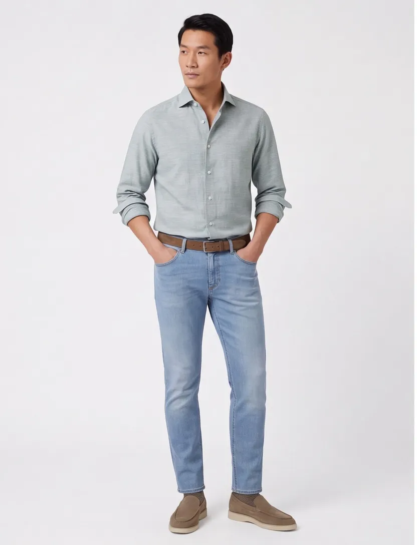 Ledub overhemd groen uni Modern Fit