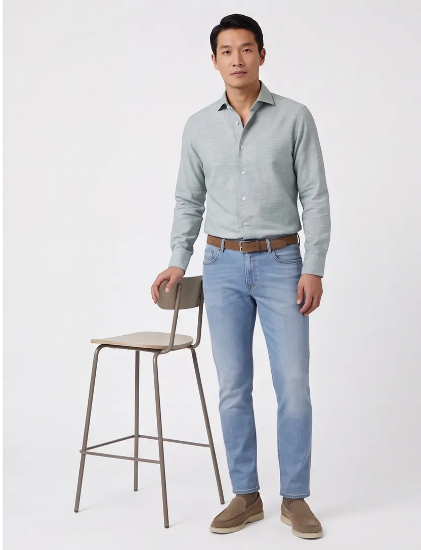 Ledub overhemd groen uni Modern Fit