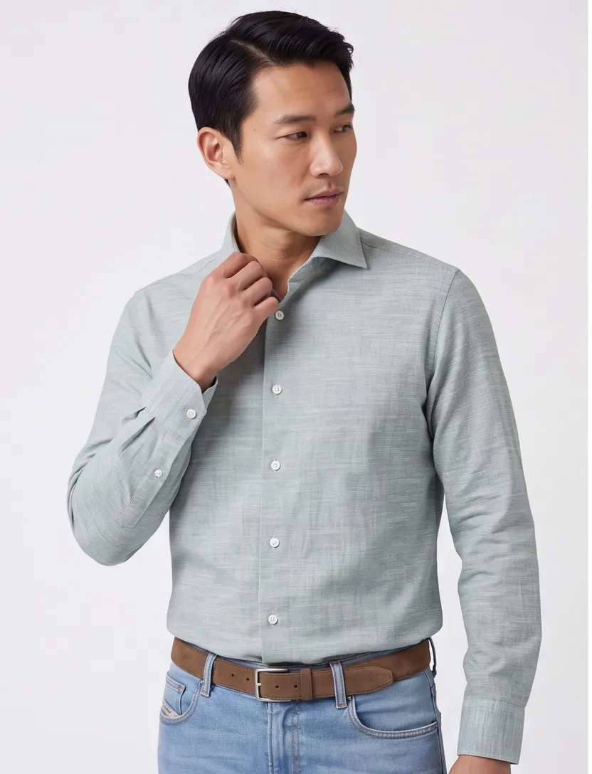 Ledub overhemd groen uni Modern Fit