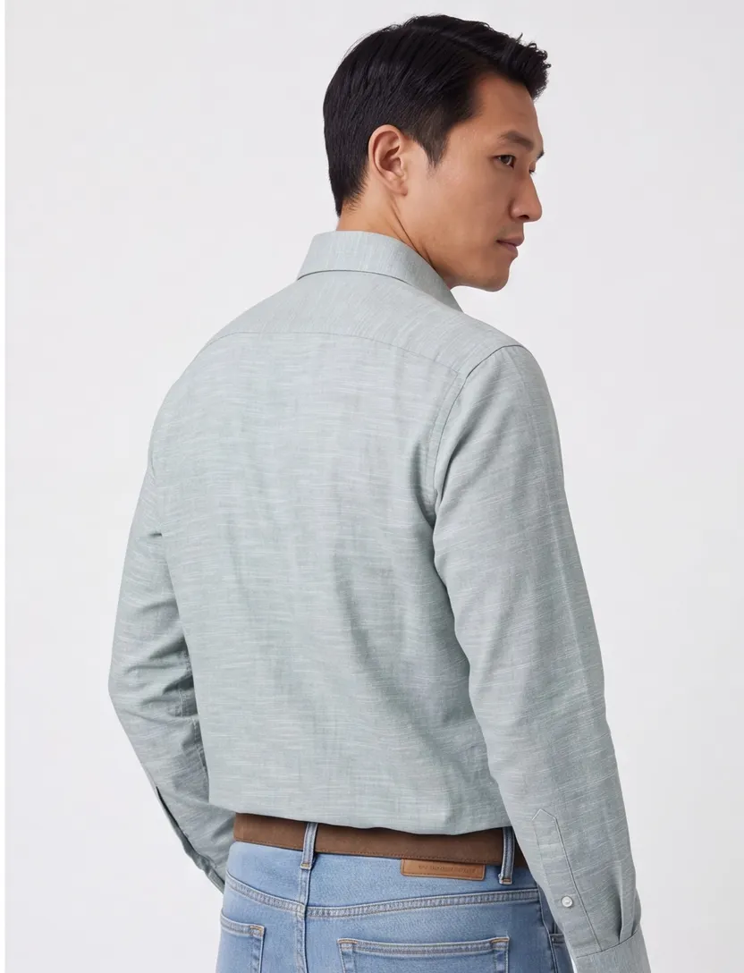Ledub overhemd groen uni Modern Fit