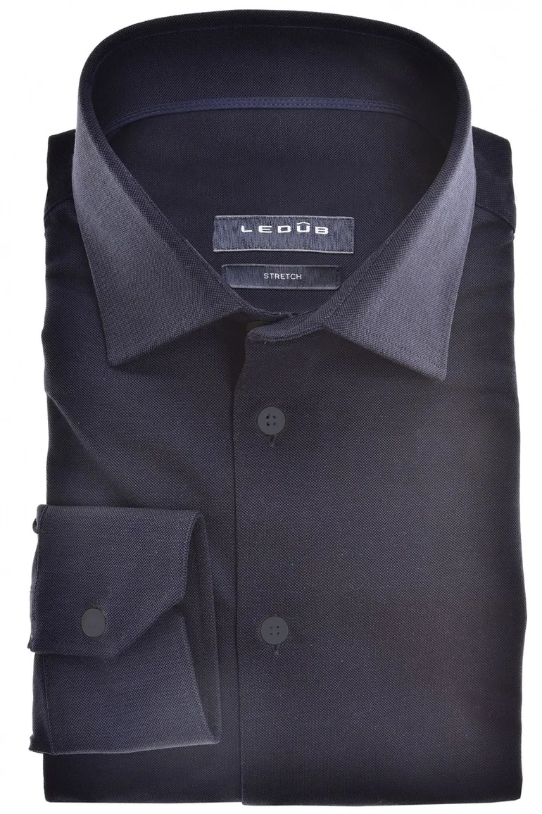 Ledub overhemd stretch donkerblauw effen