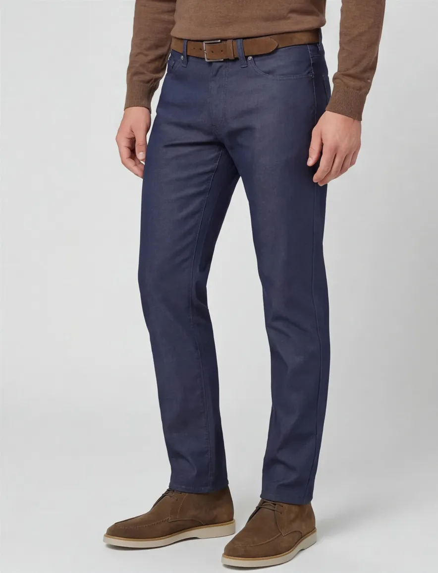 Brax katoenen broek blauw effen katoen met steekzakken