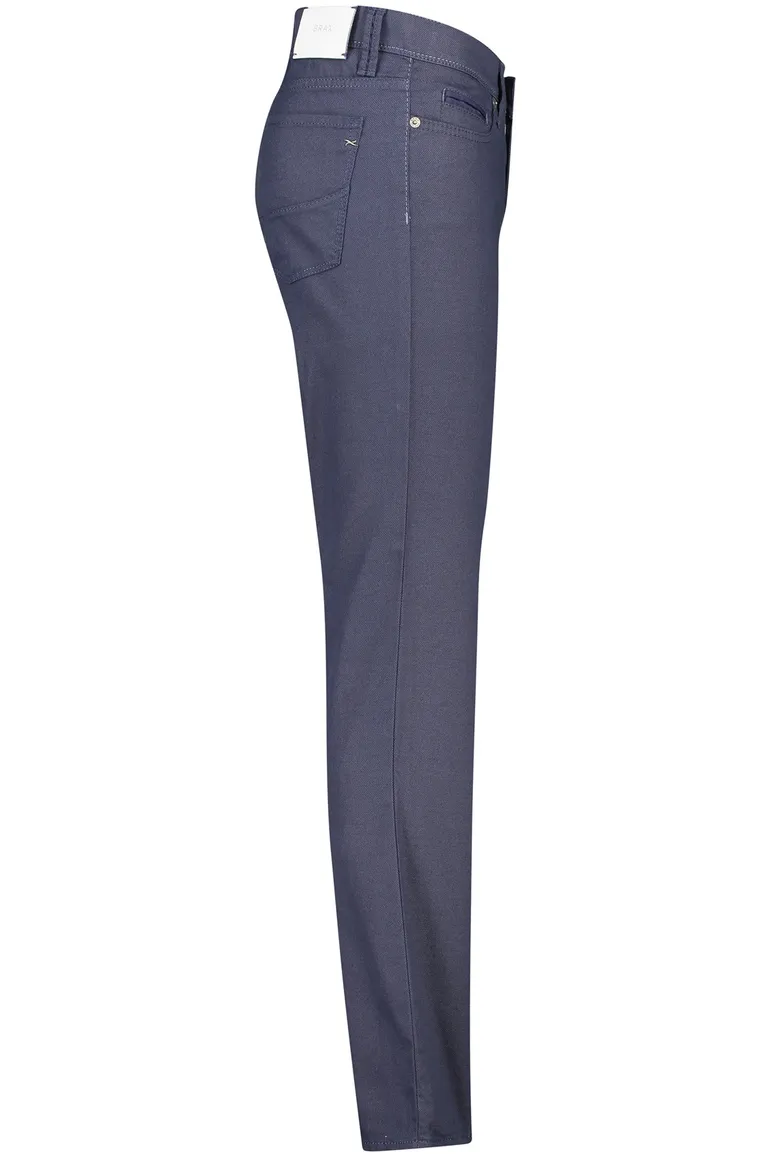 Brax katoenen broek blauw effen katoen met steekzakken