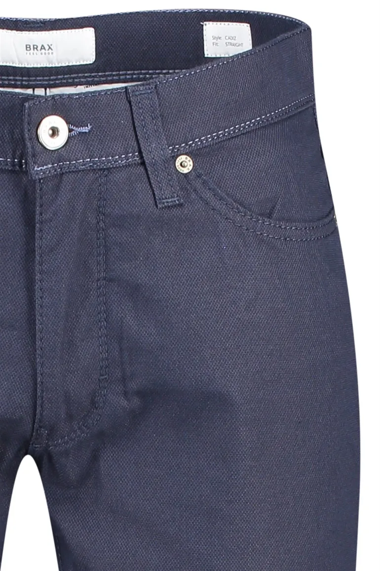 Brax katoenen broek blauw effen katoen met steekzakken