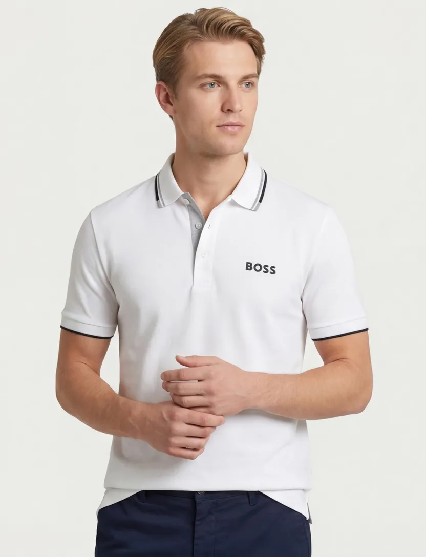 BOSS polo wit uni katoen normale fit