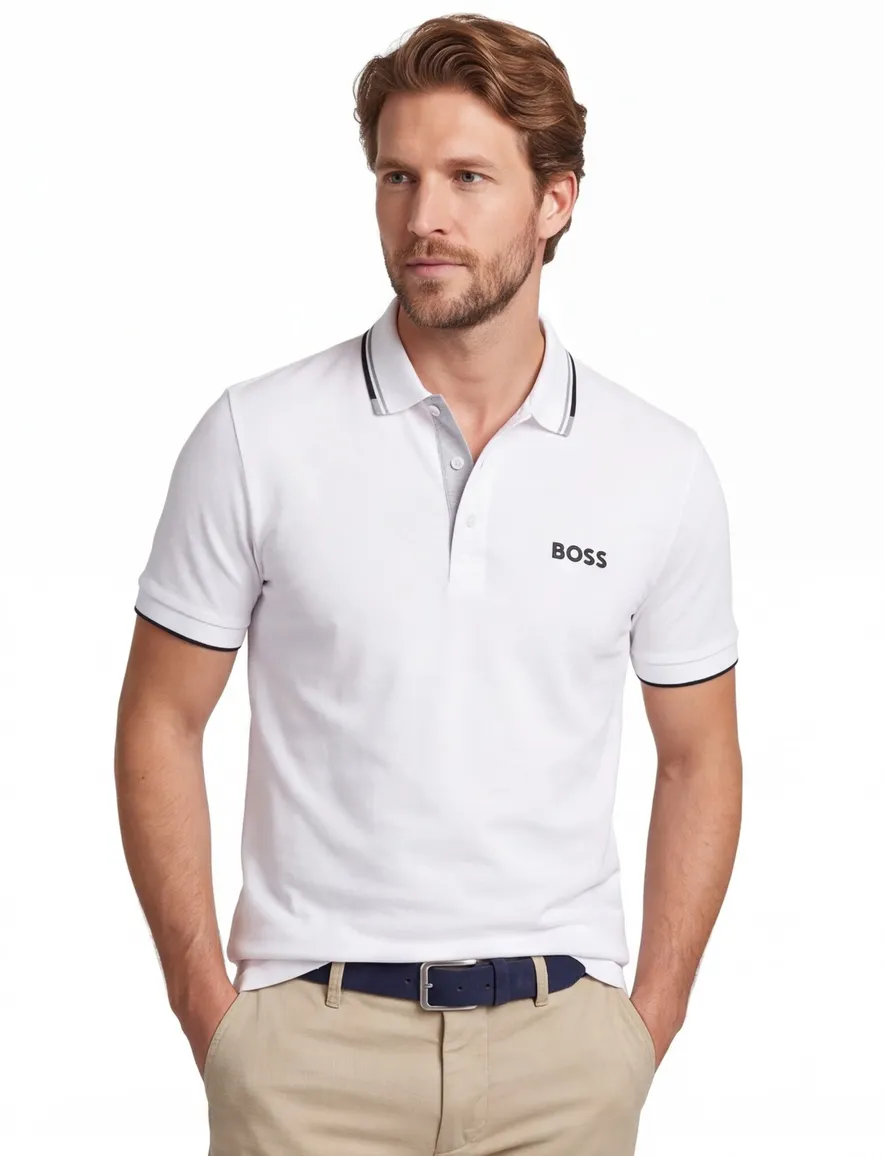 BOSS Paddy polo normale fit wit uni katoen
