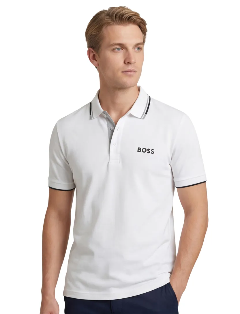 BOSS polo wit uni katoen normale fit