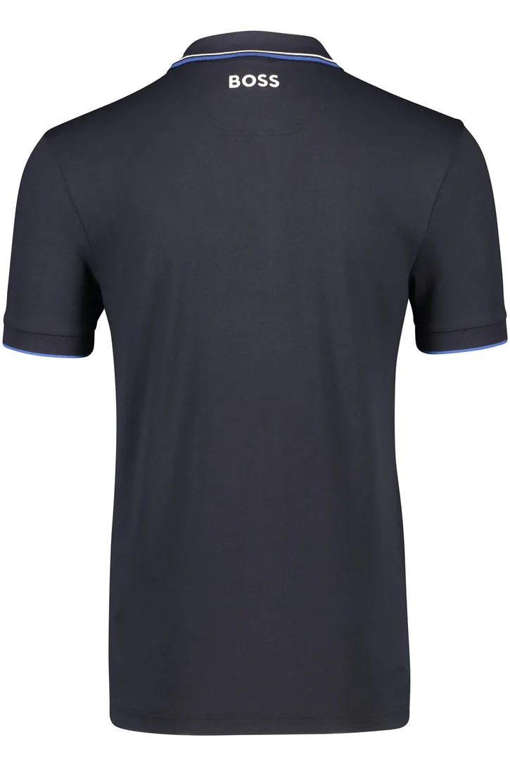 Hugo Boss polo blauw effen katoen normale fit 3-knoops