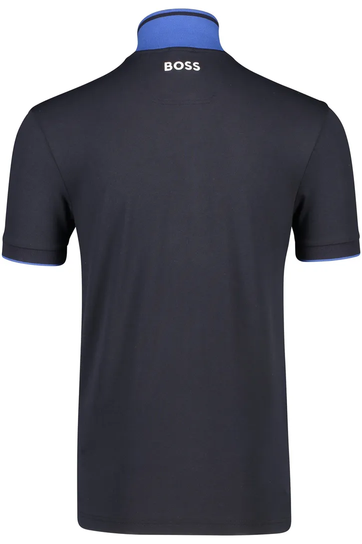 Hugo Boss polo blauw effen katoen normale fit 3-knoops