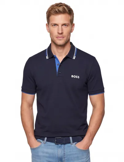 Hugo Boss Hugo Boss Paddy polo blauw effen katoen normale fit 3-knoops