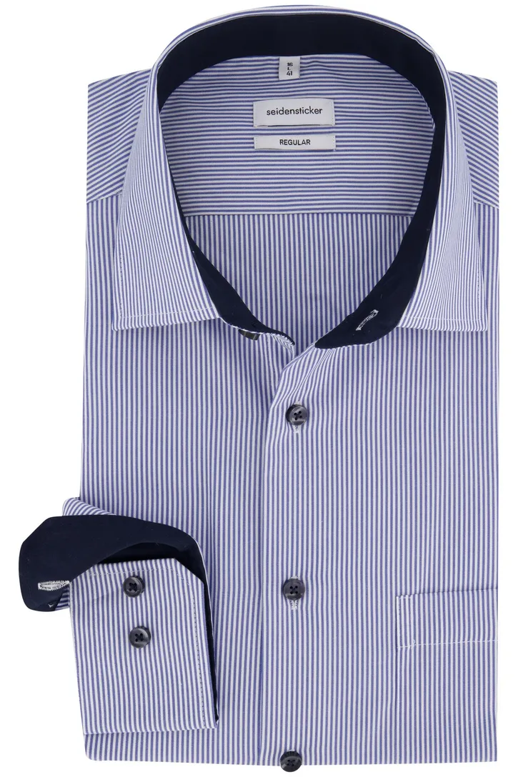 Seidensticker business overhemd Regular normale fit donkerblauw gestreept