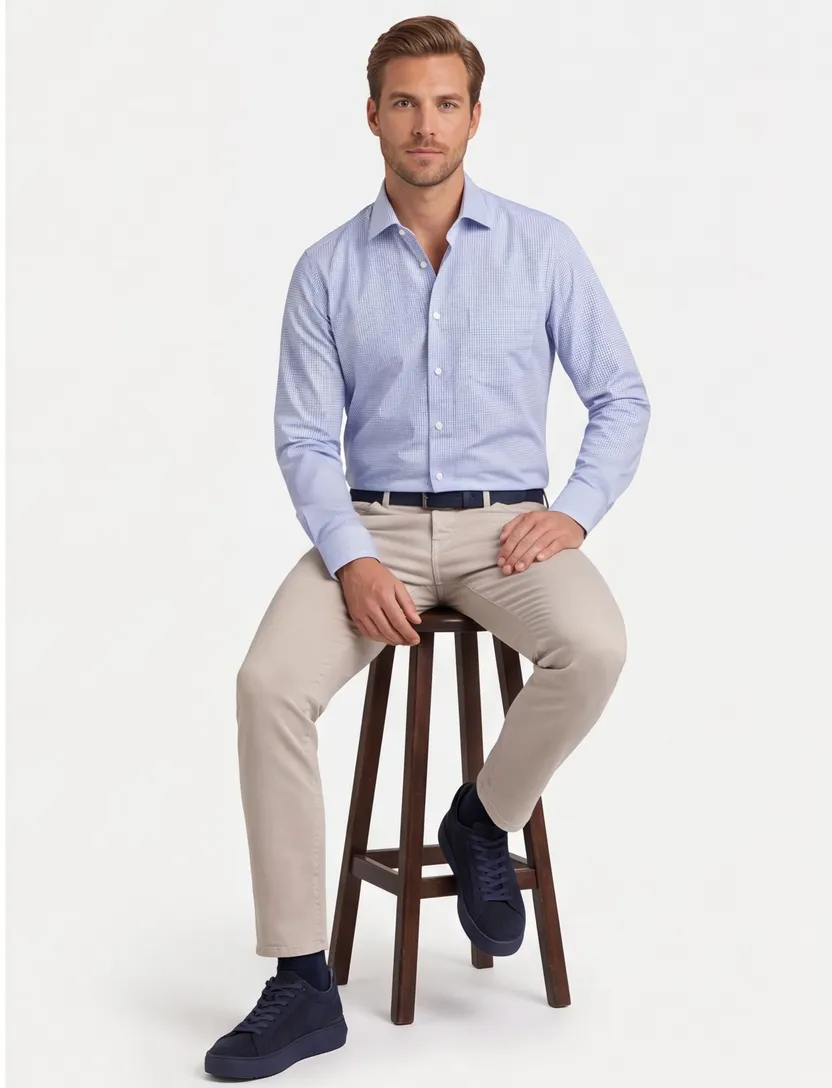 Seidensticker business overhemd Regular blauw geruit