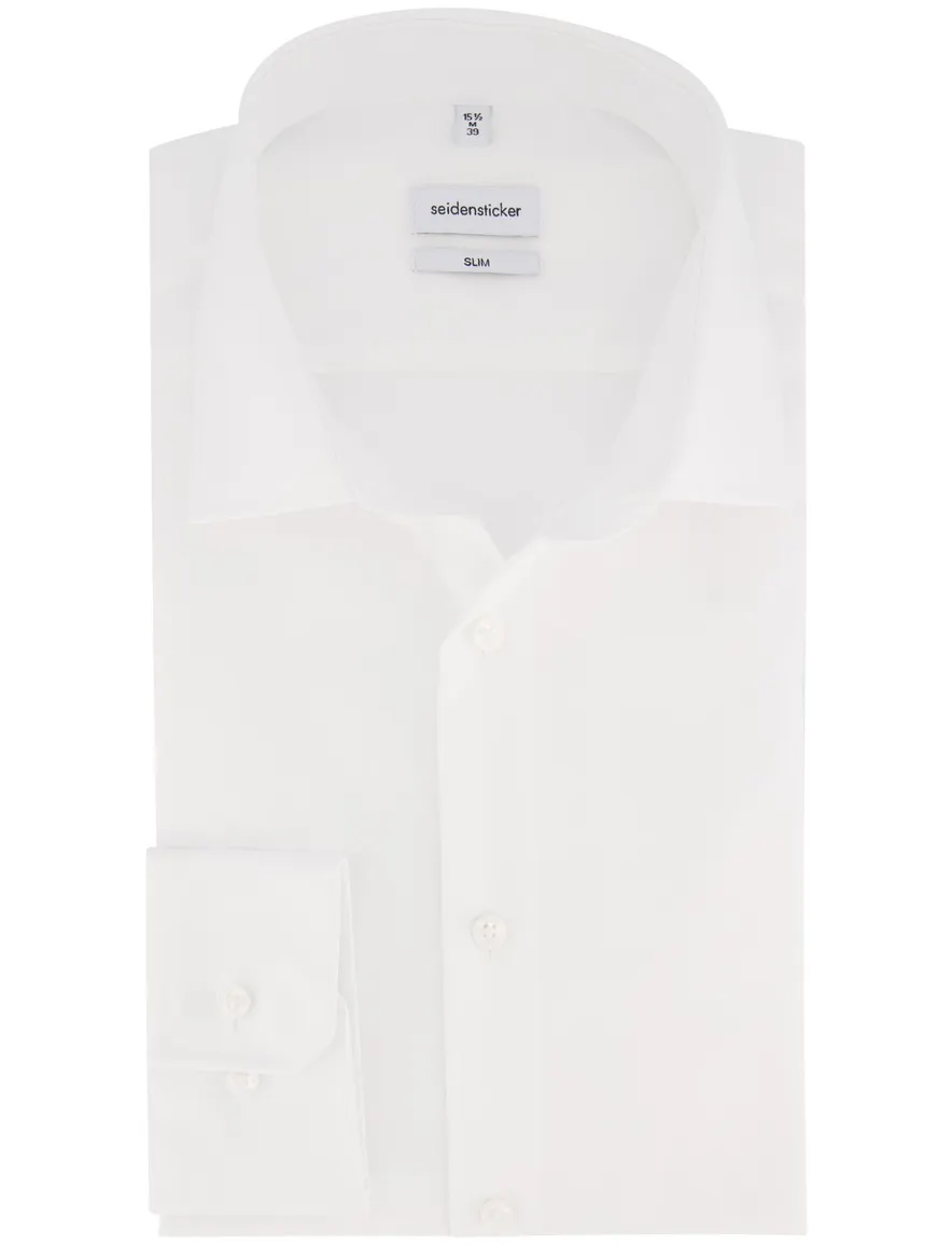 overhemd mouwlengte 7 Seidensticker Slim wit effen katoen slim fit