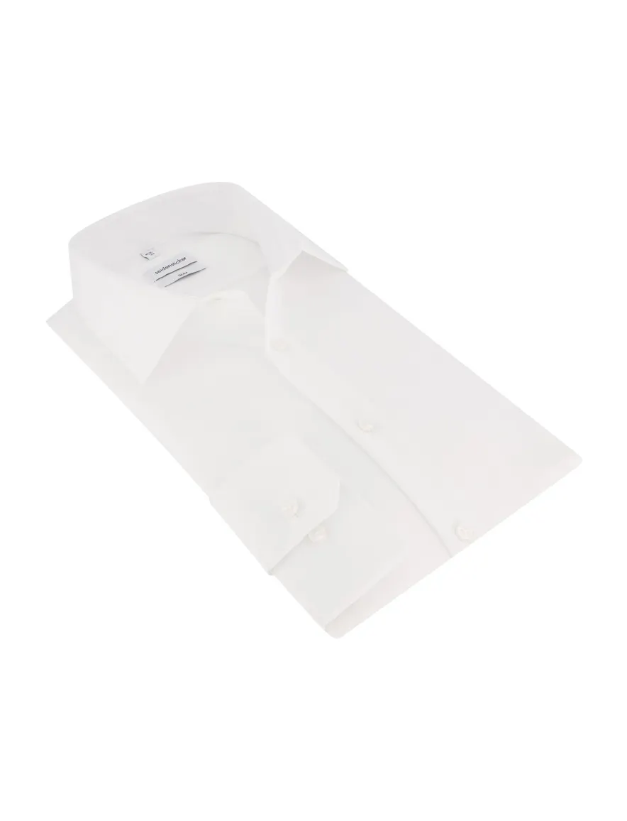 overhemd mouwlengte 7 Seidensticker Slim wit effen katoen slim fit