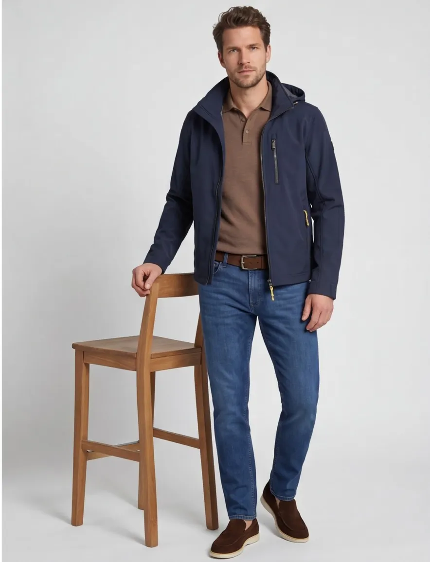 Camel Active jas donkerblauw borstzak kort model afneembare capuchon
