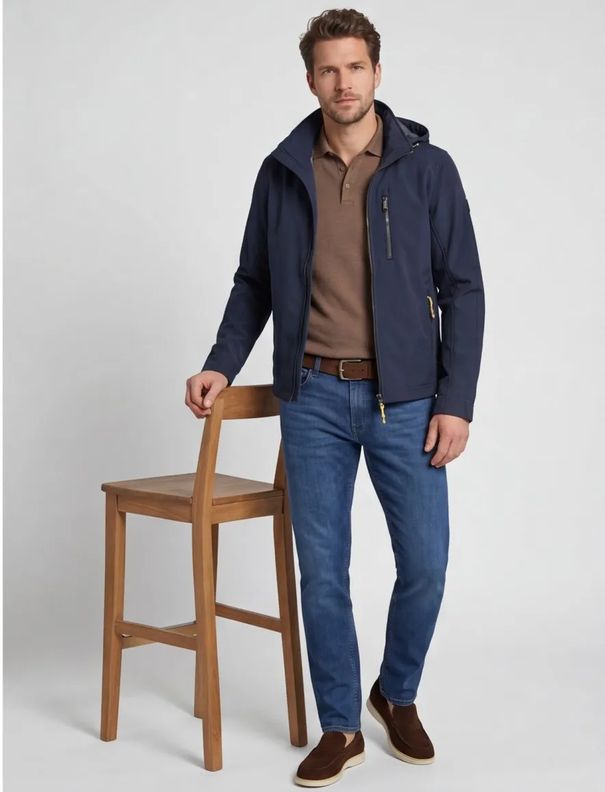 Camel Active jas donkerblauw borstzak kort model capuchon afneembaar