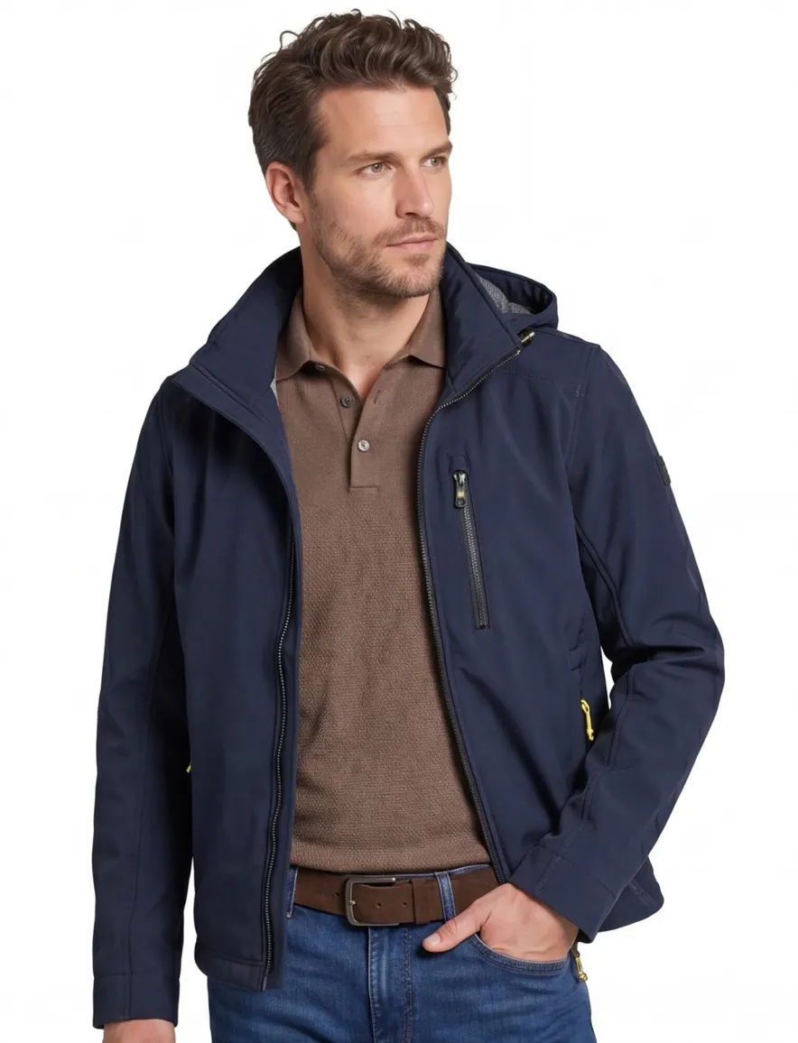 Camel Active jas donkerblauw borstzak kort model afneembare capuchon