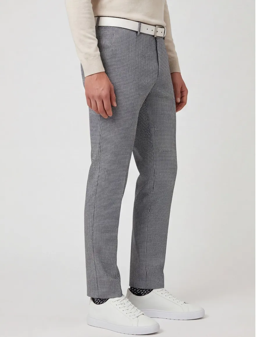 M.E.N.S. geruite pantalon donkerblauw