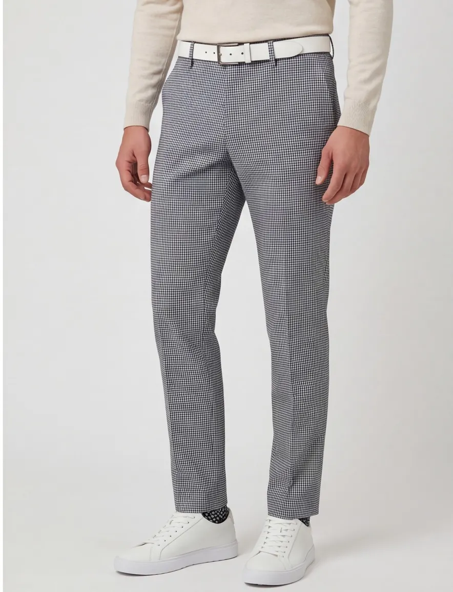 M.E.N.S. geruite pantalon donkerblauw