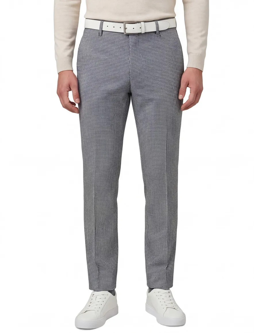 M.E.N.S. geruite pantalon donkerblauw