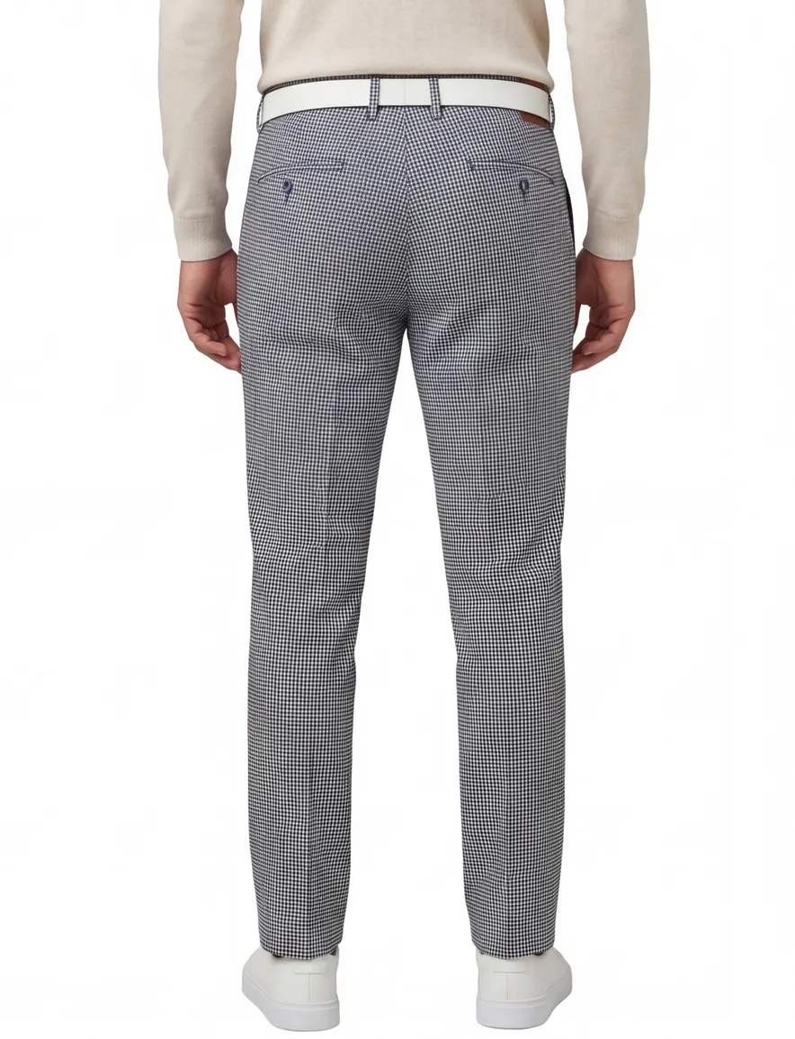 M.E.N.S. geruite pantalon donkerblauw