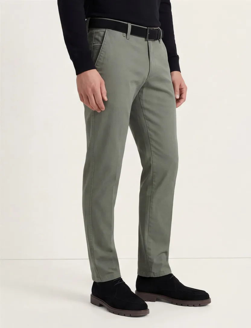 M.E.N.S. chino Meran olijfgroen effen modern fit met stretch