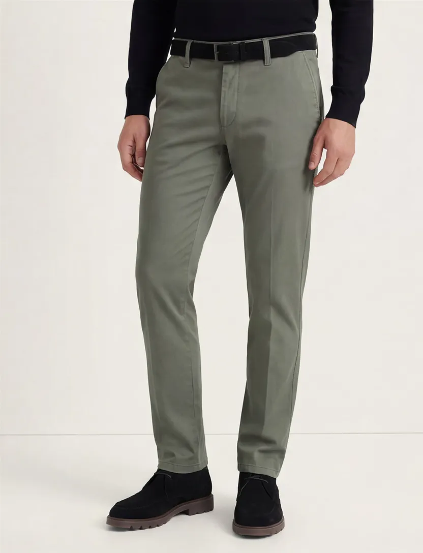M.E.N.S. chino Meran olijfgroen effen modern fit met stretch