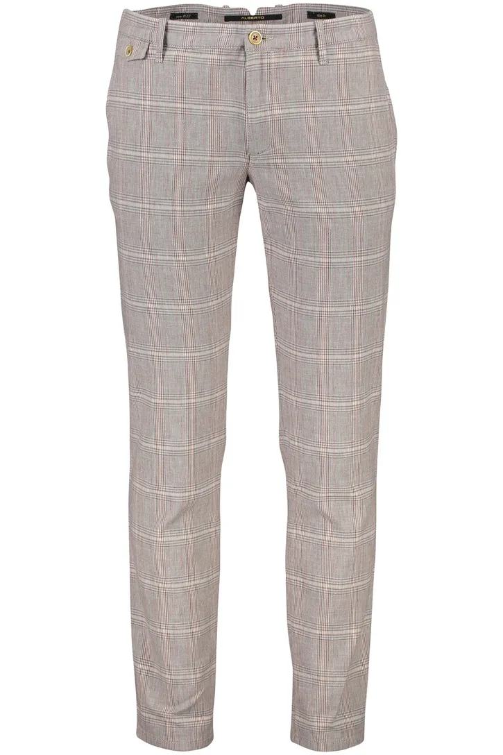 Geruite chino Alberto beige rood