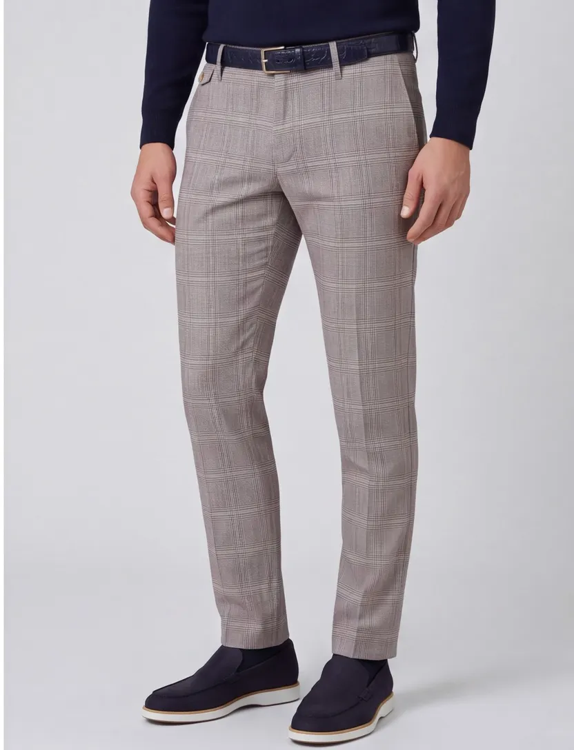 Geruite chino Alberto beige rood