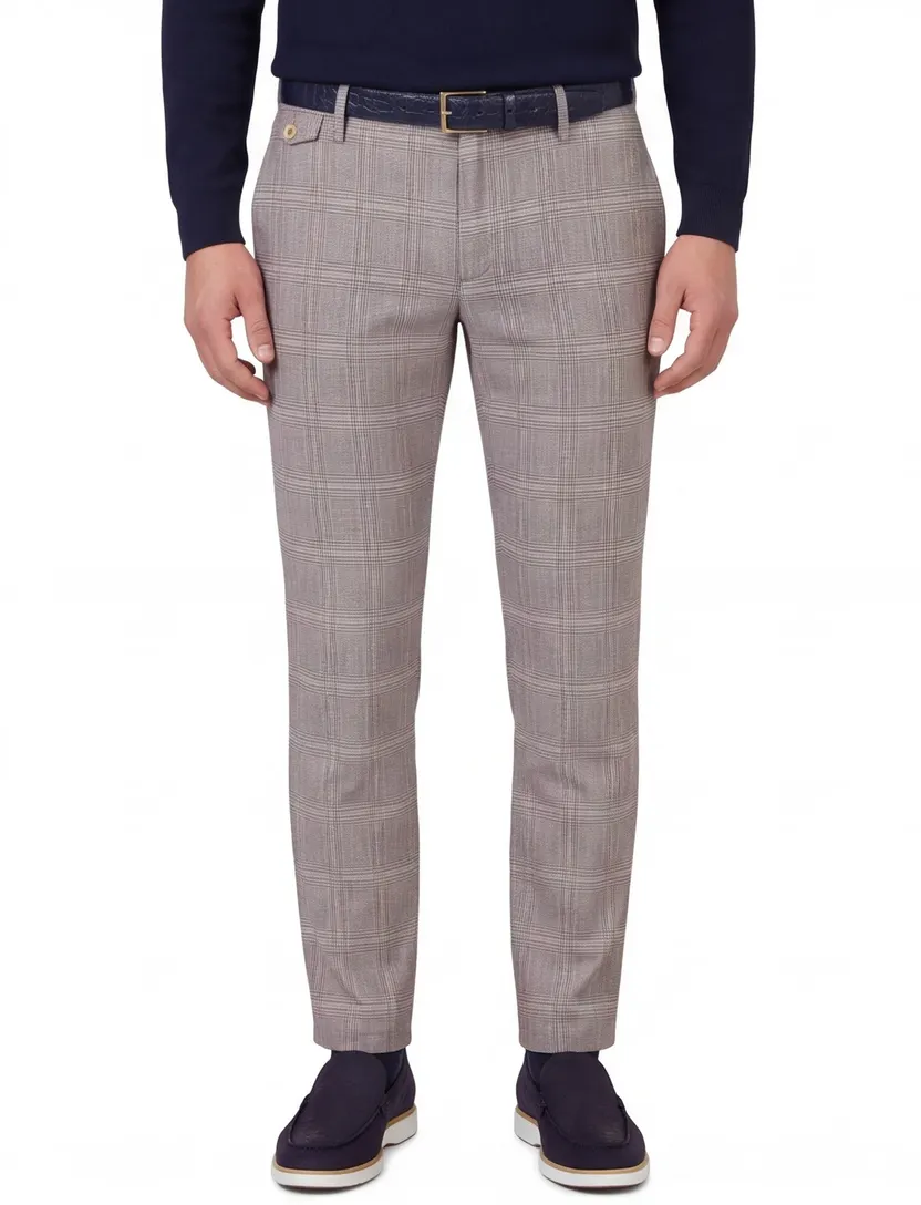 Geruite chino Alberto beige rood