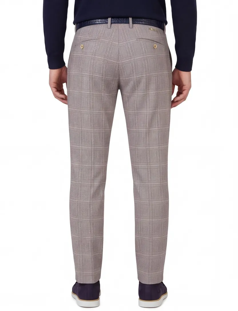 Geruite chino Alberto beige rood