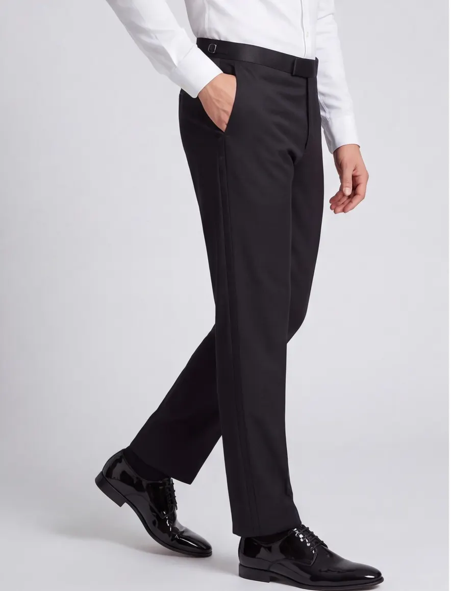 Digel pantalon smoking zwart effen wol slim fit