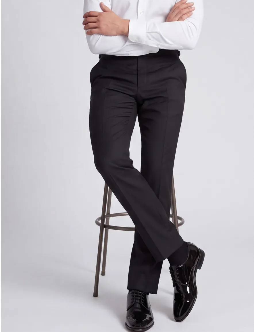 Digel pantalon smoking zwart effen wol slim fit