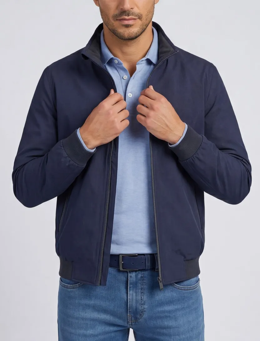 Portofino zomerjas wol donkerblauw normale fit