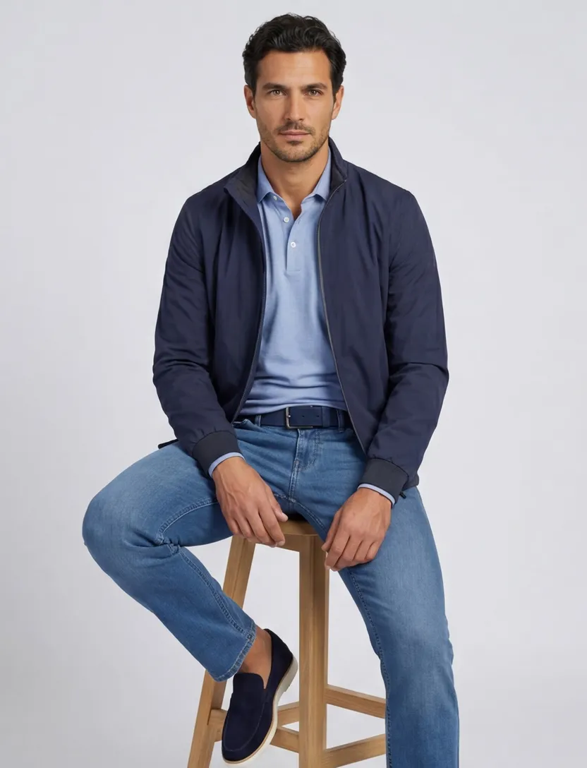 Portofino zomerjas wol donkerblauw normale fit