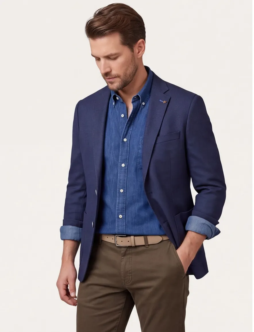 Roy Robson colbert donkerblauw geruit normale fit