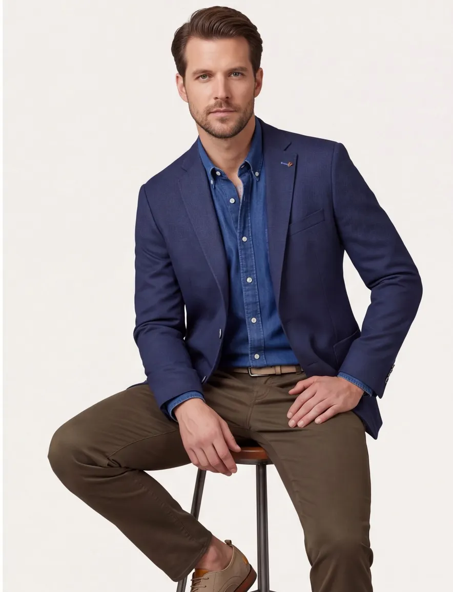 Roy Robson colbert donkerblauw geruit normale fit