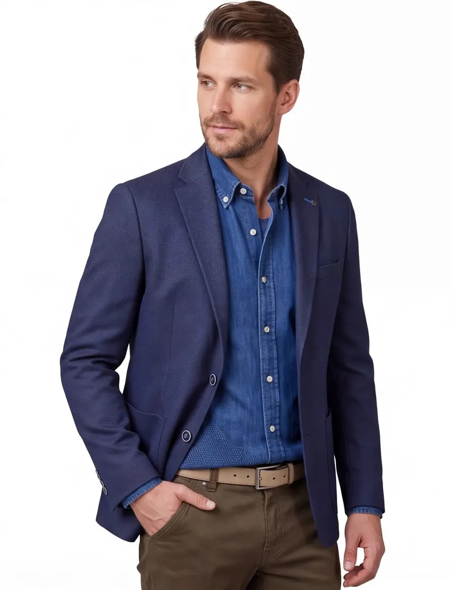 Roy Robson colbert donkerblauw geruit normale fit