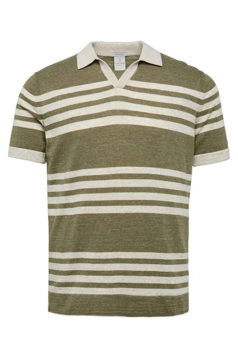 Cast Iron poloshirt strepen khaki