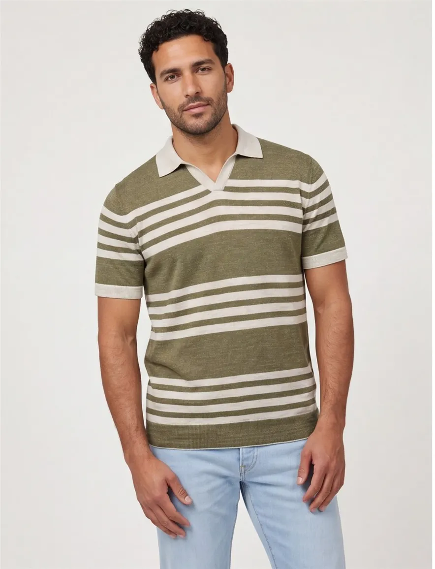 Cast Iron poloshirt strepen khaki